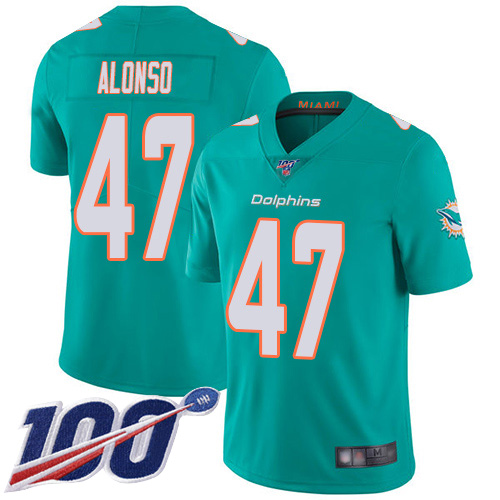 Nike Miami Dolphins 47 Kiko Alonso Aqua Green Team Color Men Stitched NFL 100th Season Vapor Limited Jersey